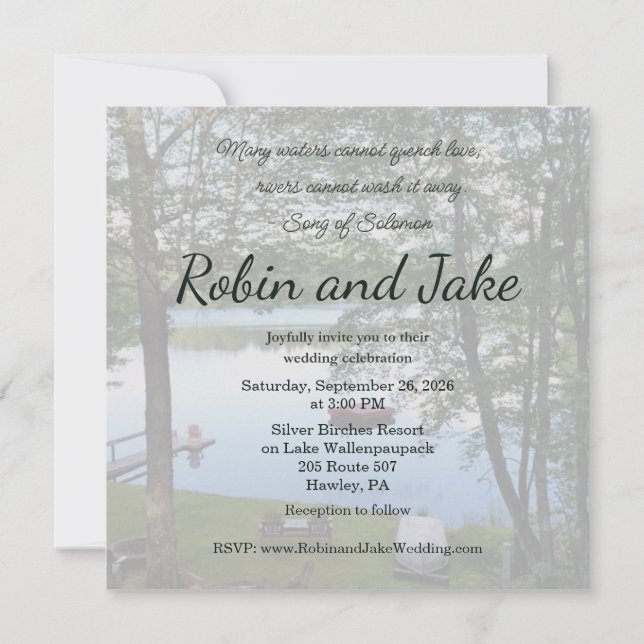 Invitación de boda con foto del lago de la canción (Anverso)