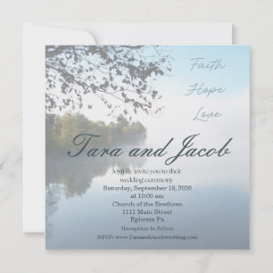 invitación de boda con foto del lago Faith, Hope,