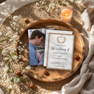 Invitación de Boda con Foto Dorado y Blanco Minima
