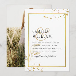 Invitación de Boda con Foto Elegante Blanco y Dora