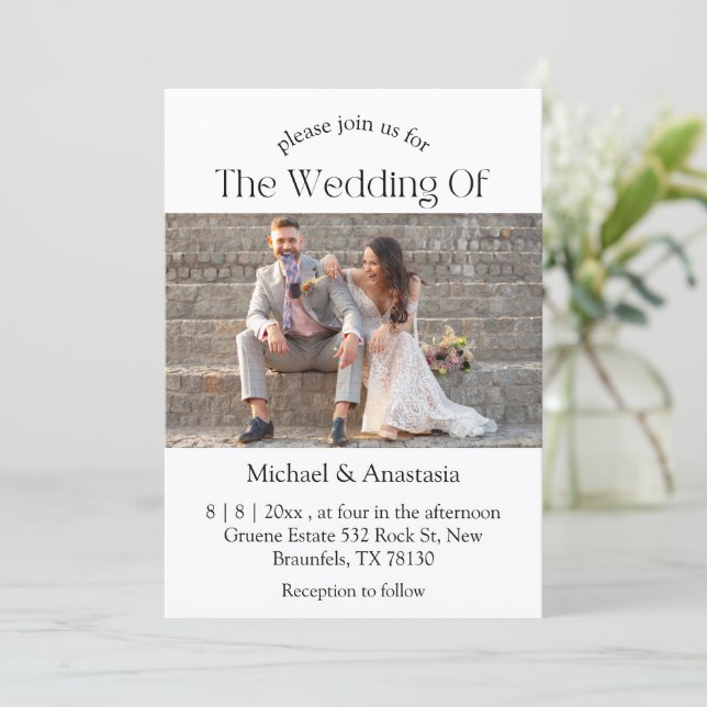 invitación de boda con foto elegante con letra mod (Anverso de pie)