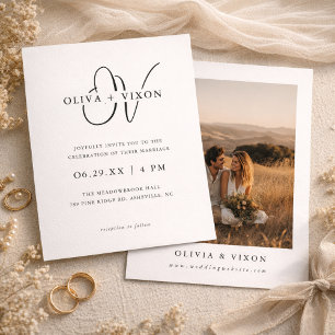 Invitación de boda con foto elegante y monograma m