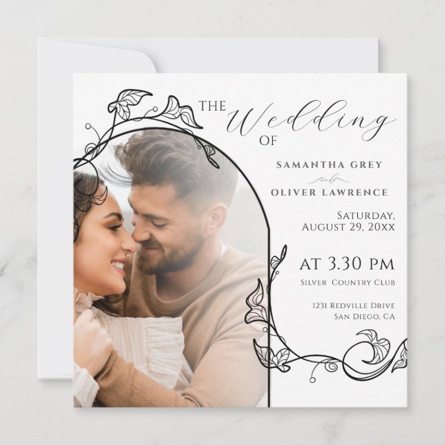 Invitación de boda con foto elegante y simple (Anverso)