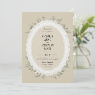 Invitación de boda con foto en acuarela de encaje