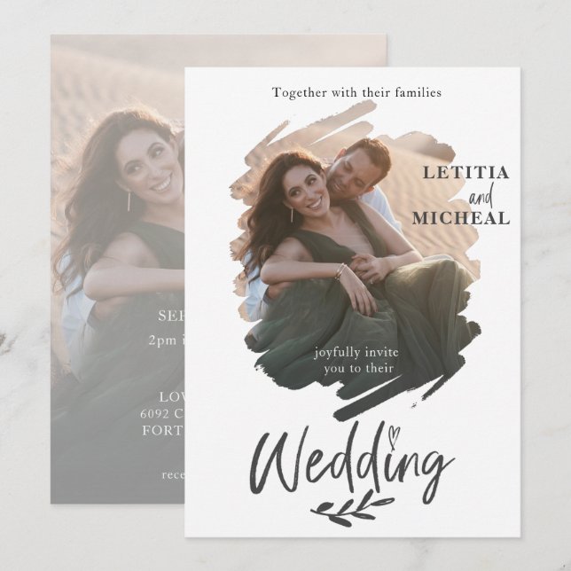 Invitación de boda con foto en blanco y negro mode (Anverso / Reverso)