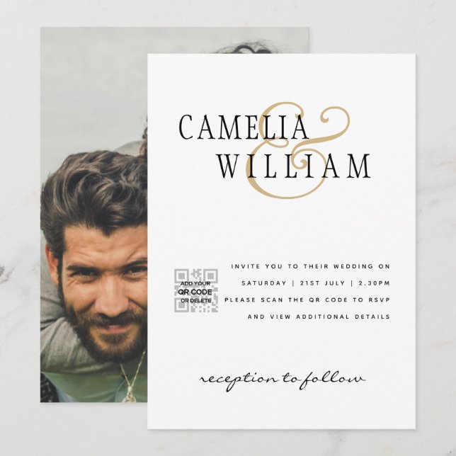 Invitación de Boda con FOTO en Blanco y Negro Mode (Anverso / Reverso)