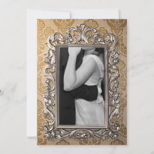 Invitación de boda con foto en marco de oro elegan