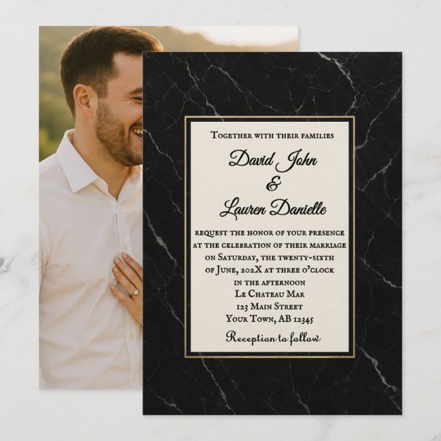 Invitación de boda con foto en mármol ónix (Anverso / Reverso)