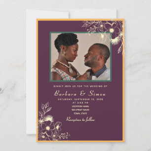 Invitación de boda con foto en tonos joya