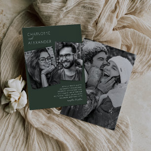 Invitación de boda con foto en verde musgo moderno