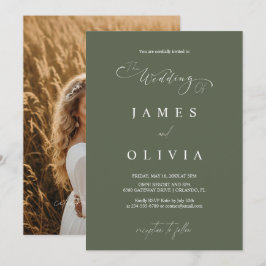 Invitación de Boda con Foto en Verde Oliva Minimal