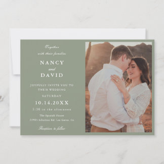 Invitación de boda con foto en verde salvia modern