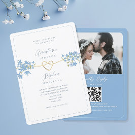 Invitación de boda con foto floral azul polvorient