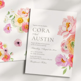 Invitación de boda con foto floral brillante