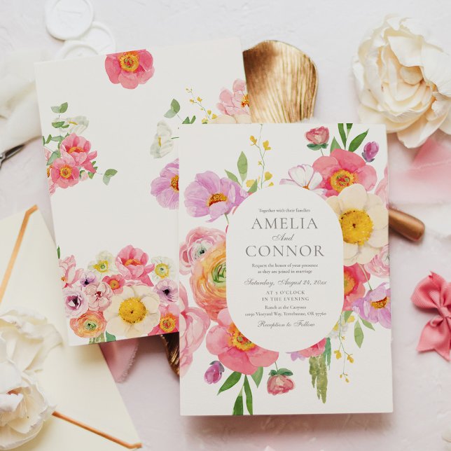 Invitación de boda con foto floral brillante (Subido por el creador)