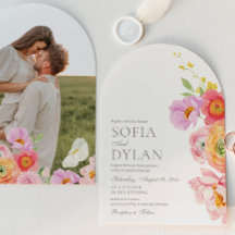 Invitación de boda con foto floral elegante