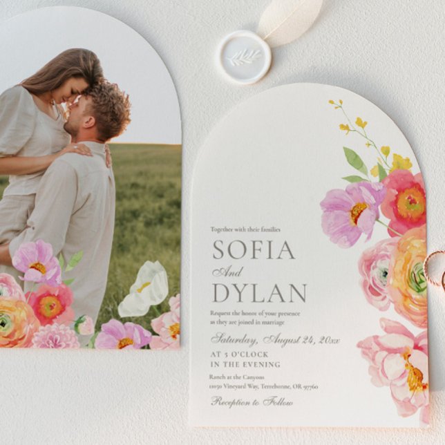 Invitación de boda con foto floral elegante (Subido por el creador)