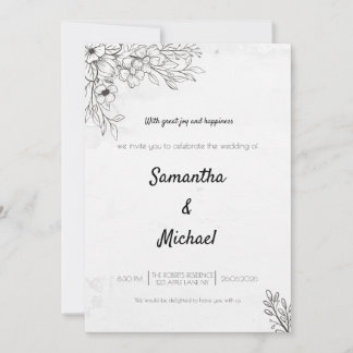 Invitación de Boda con Foto Floral en Blanco y Neg