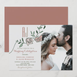 Invitación de Boda con Foto Floral Rosa Polvorient