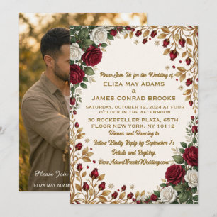 Invitación de Boda con Foto Floral Rose Gold de Nu