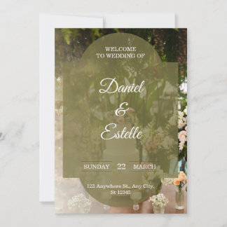 Invitación de boda con foto floral verde oliva rús