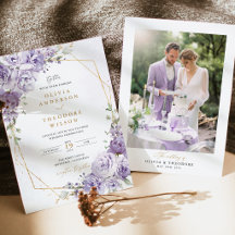 Invitación de Boda con Foto Geométrica de Oro y Fl