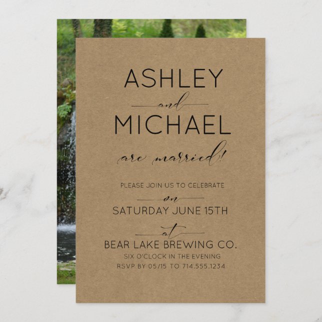 Invitación de boda con foto Kraft recién casados (Anverso / Reverso)