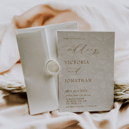 Invitación de boda con foto marrón beige rústico 