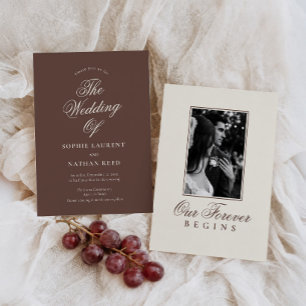 Invitación de boda con foto marrón chocolate Old M