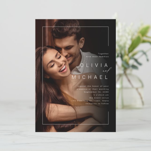 Invitación de boda con foto minimalista chic moder (Anverso de pie)