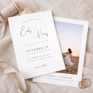 Invitación de boda con foto minimalista moderna