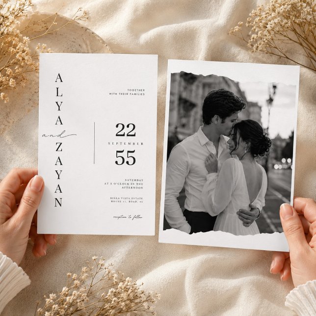 Invitación de boda con foto minimalista moderna. (Subido por el creador)