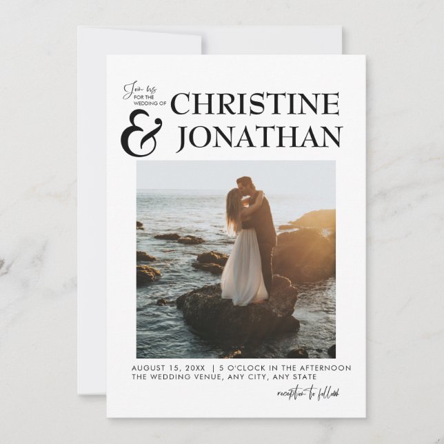 Invitación de boda con foto moderna (Anverso)