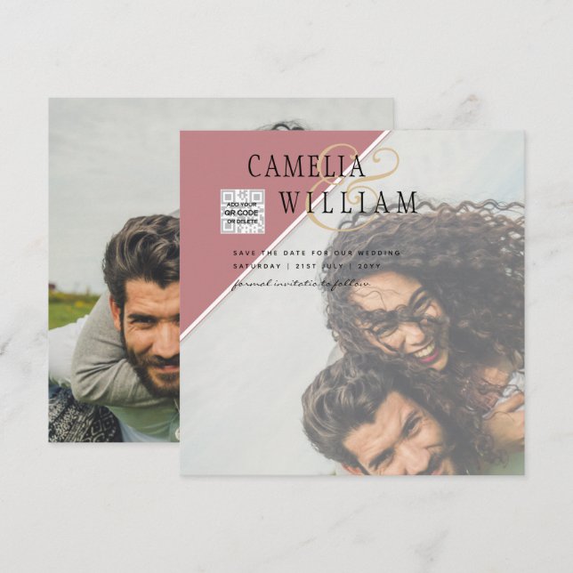Invitación de Boda con FOTO moderna CÓDIGO QR RSVP (Anverso / Reverso)