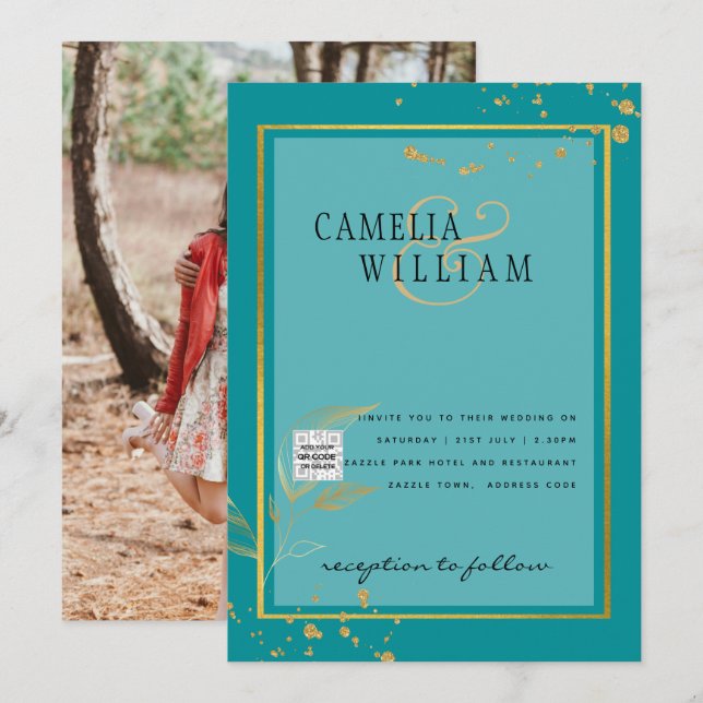 Invitación de boda con foto moderna código QR RSVP (Anverso / Reverso)