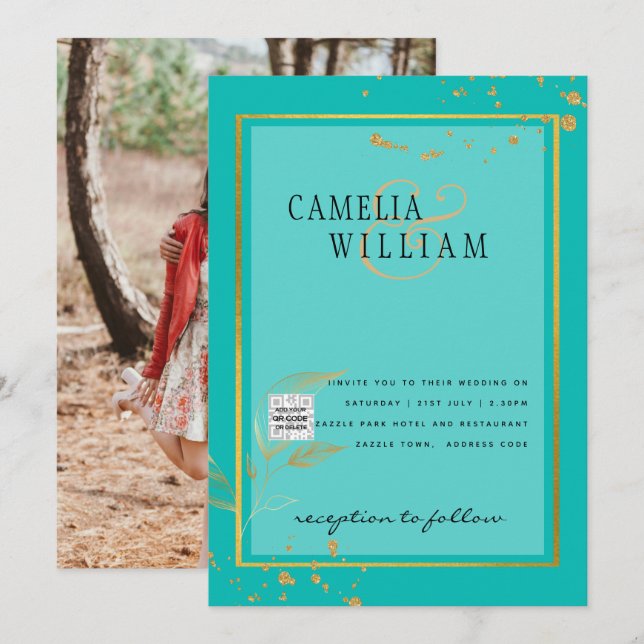 Invitación de boda con foto moderna código QR RSVP (Anverso / Reverso)