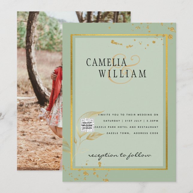 Invitación de Boda con FOTO Moderna Código QR Rsvp (Anverso / Reverso)