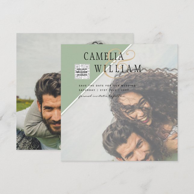Invitación de Boda con FOTO Moderna Código QR Rsvp (Anverso / Reverso)