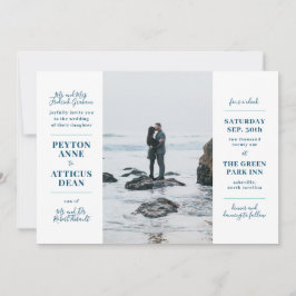 Invitación de boda con foto moderna en azul marino