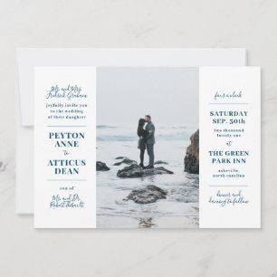 Invitación de boda con foto moderna en azul marino