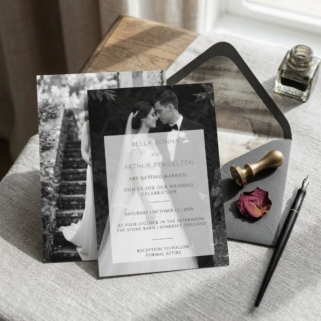 Invitación de boda con foto moderna en blanco y ne (Subido por el creador)