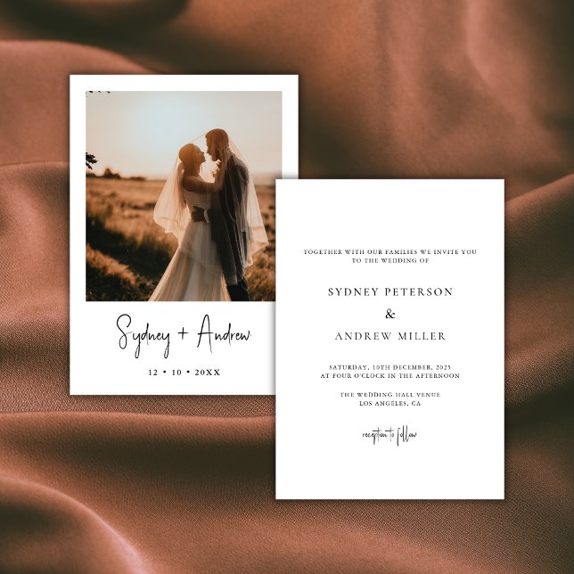 Invitación de boda con foto moderna en blanco y ne (Subido por el creador)