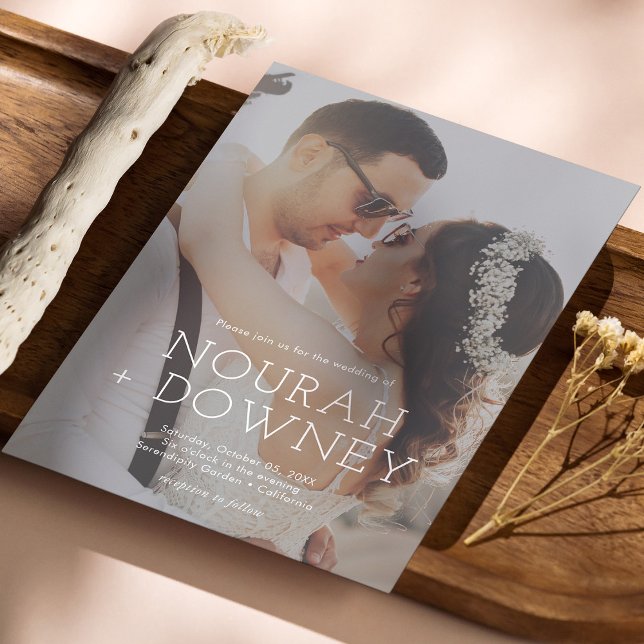 Invitación de boda con foto moderna | Simple y ele (Modern Photo Personalized Wedding Invitation | Simple & Elegant)