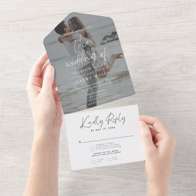 Invitación de boda con foto moderna todo en uno (desgarro)