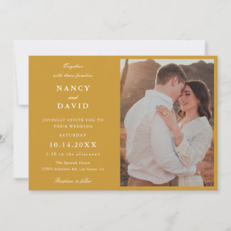 Invitación de boda con foto mostaza