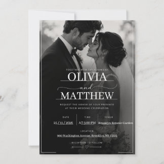 Invitación de boda con foto negra minimalista mode
