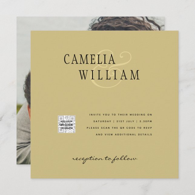 Invitación de Boda con Foto QRCode RSVP Dorado Ama (Anverso / Reverso)