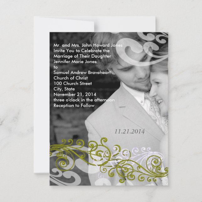Invitación de boda con foto remolinada (Anverso)