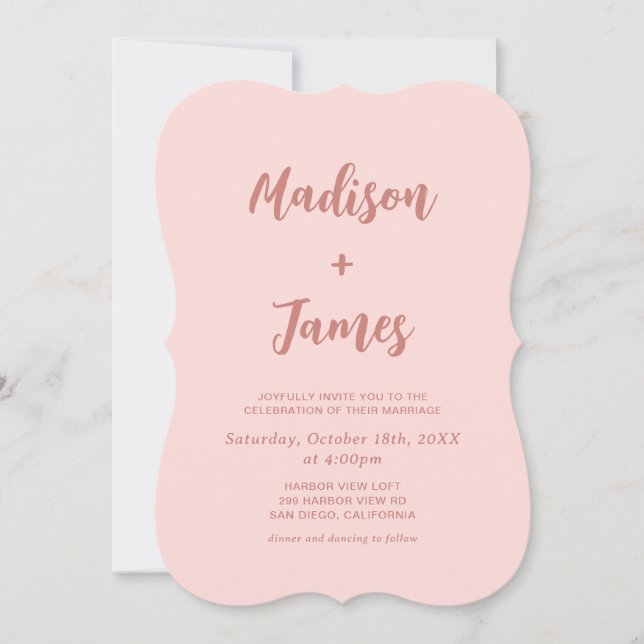 Invitación de boda con foto rosa rubor (Anverso)