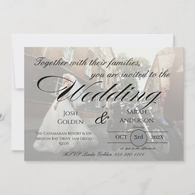 Invitación de Boda con Foto Simple Blanco y Negro (Anverso)